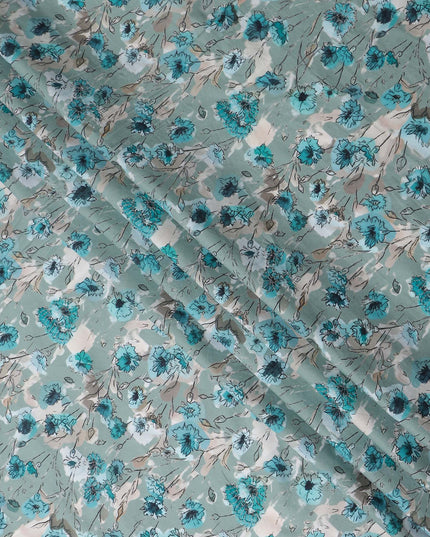 Seafoam Green Floral Cotton Voile Fabric 110cm