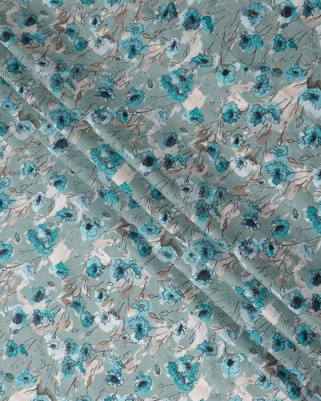 Seafoam Green Floral Cotton Voile Fabric 110cm