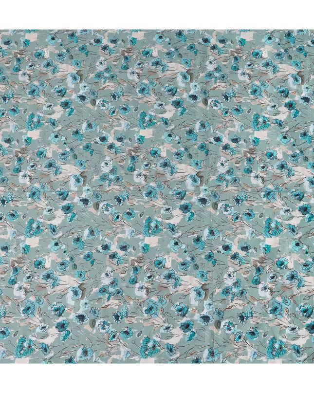Seafoam Green Floral Cotton Voile Fabric 110cm