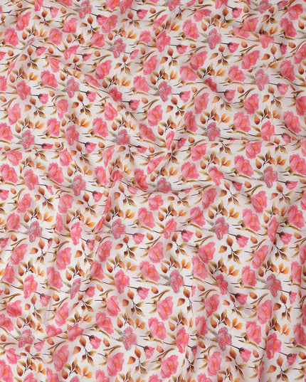 Flamingo Pink Floral Cotton Voile Fabric 110cm