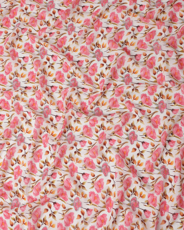 Flamingo Pink Floral Cotton Voile Fabric 110cm