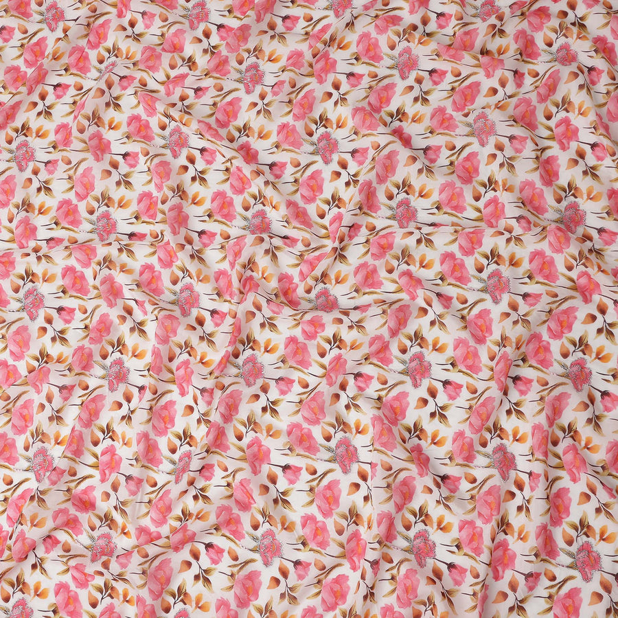 Flamingo Pink Floral Cotton Voile Fabric 110cm