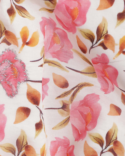 Flamingo Pink Floral Cotton Voile Fabric 110cm