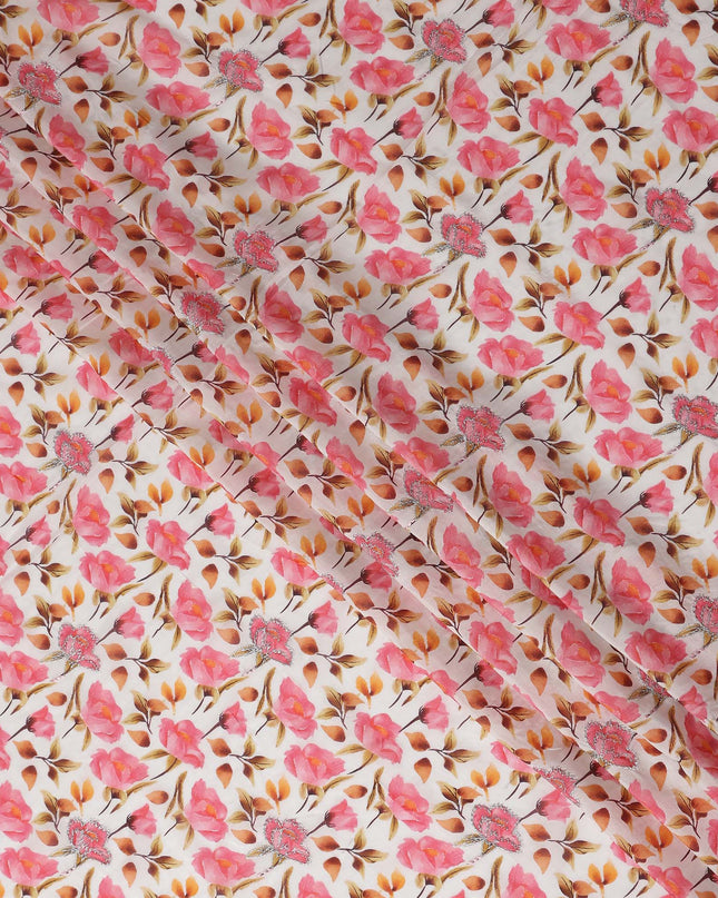 Flamingo Pink Floral Cotton Voile Fabric 110cm