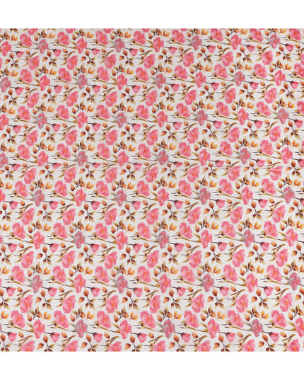 Flamingo Pink Floral Cotton Voile Fabric 110cm