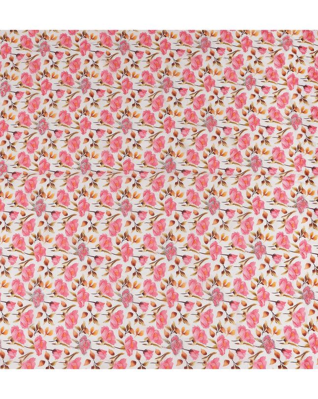 Flamingo Pink Floral Cotton Voile Fabric 110cm