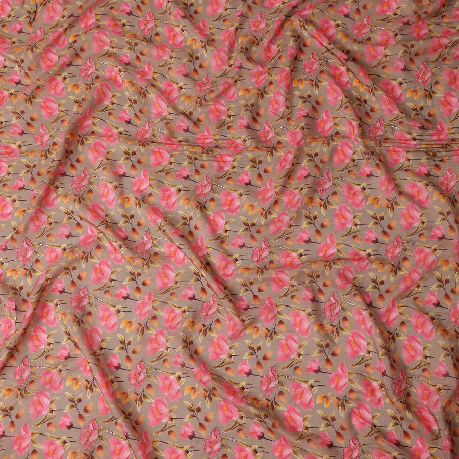 Taupe Brown Floral Cotton Voile Fabric 110cm