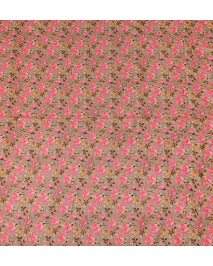 Taupe Brown Floral Cotton Voile Fabric 110cm