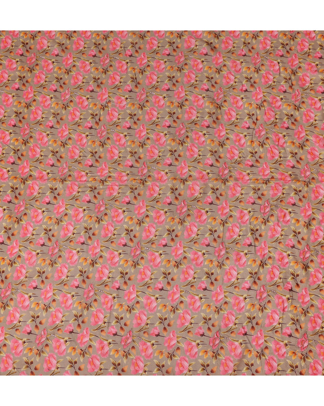Taupe Brown Floral Cotton Voile Fabric 110cm