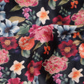Black Multicolor Floral Printed Viscose Modal Satin Fabric, 110 Cms Width, India-D24809