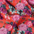 Red Multicolor Floral Printed Viscose Modal Satin Fabric, 110 Cms Width, India-D24812