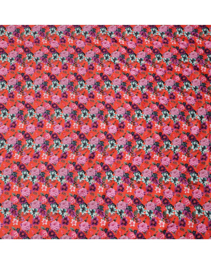 Red Multicolor Floral Printed Viscose Modal Satin Fabric, 110 Cms Width, India-D24812