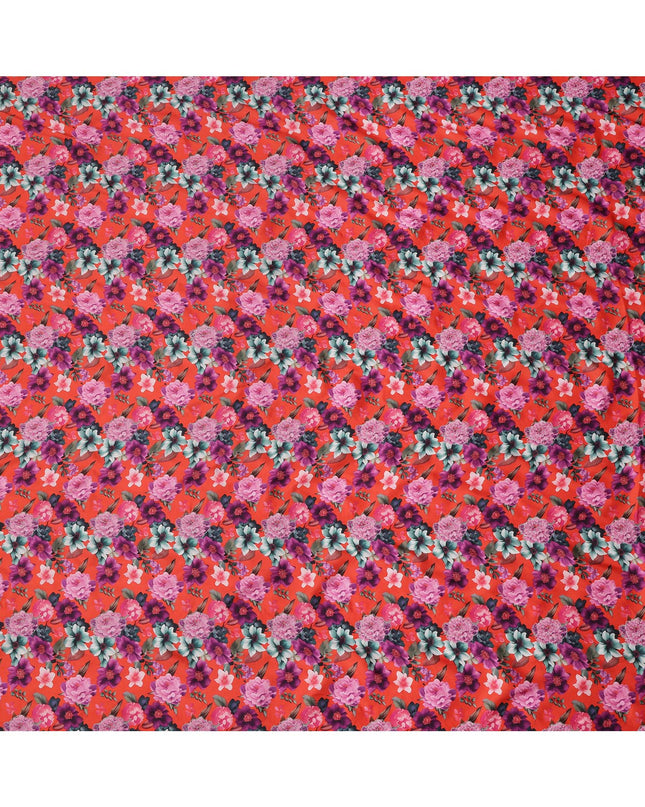 Red Multicolor Floral Printed Viscose Modal Satin Fabric, 110 Cms Width, India-D24812