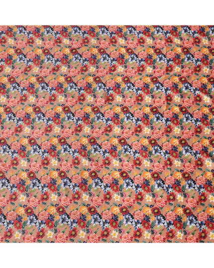 Peach Multicolor Floral Printed Viscose Modal Satin Fabric, 110 Cms Width, India-D24808