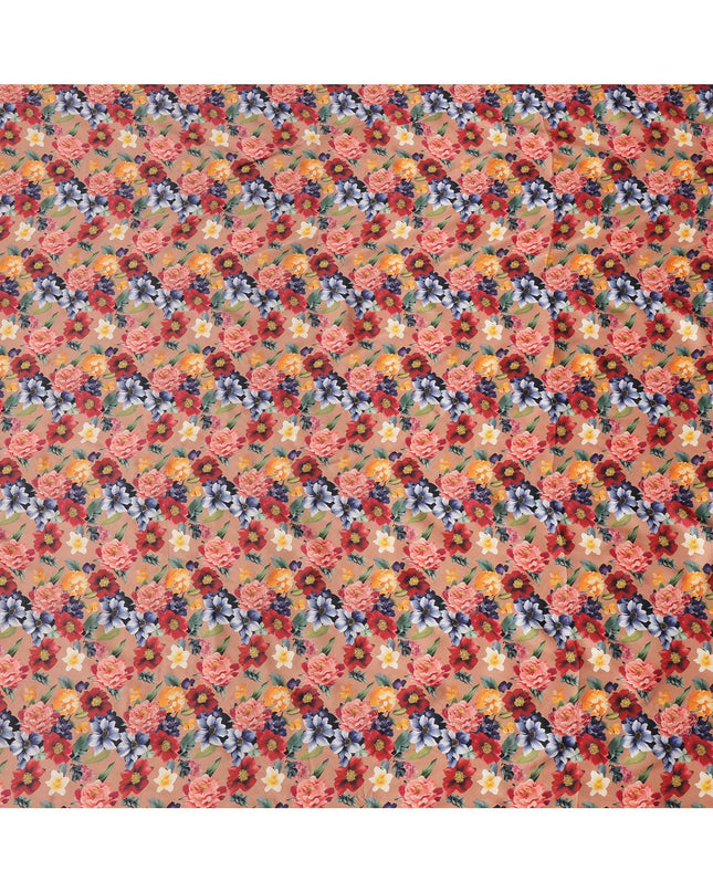 Peach Multicolor Floral Printed Viscose Modal Satin Fabric, 110 Cms Width, India-D24808 Regal Fabrics