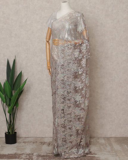 Iridescent Beige Premium French Metallic Chantilly Lace Saree Fabric – 5.5 Meters Length, 110 Cms Width, Imported from France-D25710