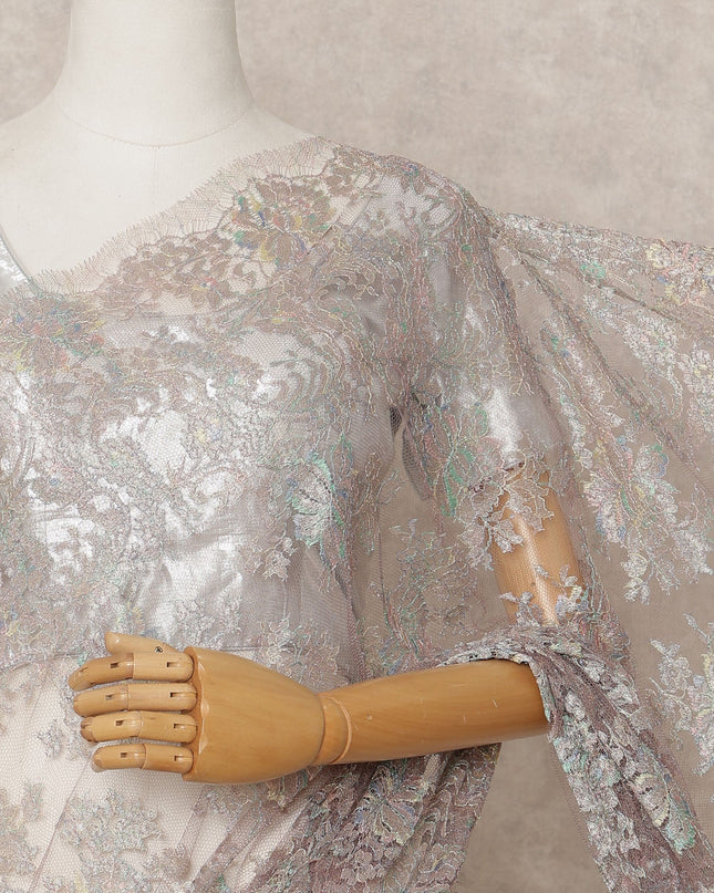 Iridescent Beige Premium French Metallic Chantilly Lace Saree Fabric – 5.5 Meters Length, 110 Cms Width, Imported from France-D25710