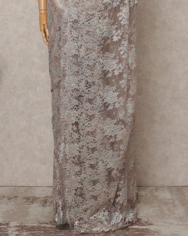 Iridescent Beige Premium French Metallic Chantilly Lace Saree Fabric – 5.5 Meters Length, 110 Cms Width, Imported from France-D25710