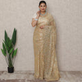 Golden Beige Premium French Metallic Chantilly Saree Lace, 5.5 Mtrs Length, 110 Cms Width, Made in France-D24442