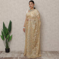 Golden Beige Premium French Metallic Chantilly Saree Lace, 5.5 Mtrs Length, 110 Cms Width, Made in France-D24442