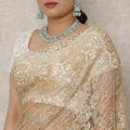 Golden Beige Premium French Metallic Chantilly Saree Lace, 5.5 Mtrs Length, 110 Cms Width, Made in France-D24442