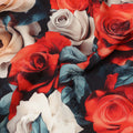 Multicolor Rose Floral Print on Premium Pure Italian Silk Satin Fabric, 140 Cms Width, Italy-D24769