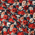 Multicolor Rose Floral Print on Premium Pure Italian Silk Satin Fabric, 140 Cms Width, Italy-D24769