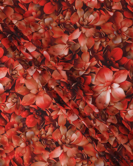 Red Floral Abstract Print on Premium Pure Italian Silk Satin Fabric, 140 Cms Width, Italy-D24770