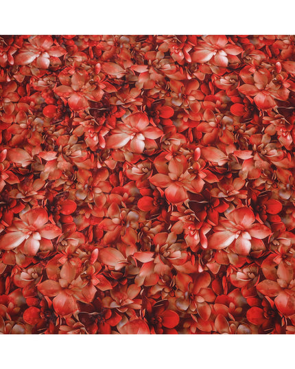 Red Floral Abstract Print on Premium Pure Italian Silk Satin Fabric, 140 Cms Width, Italy-D24770