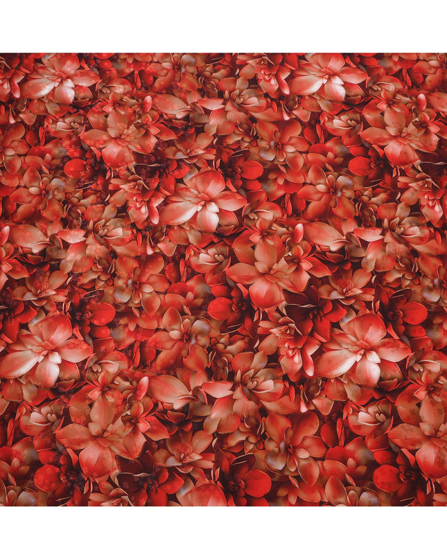 Red Floral Abstract Print on Premium Pure Italian Silk Satin Fabric, 140 Cms Width, Italy-D24770