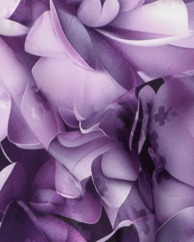 Purple Floral Abstract Print on Premium Pure Italian Silk Satin Fabric, 140 Cms Width, Italy-D24772