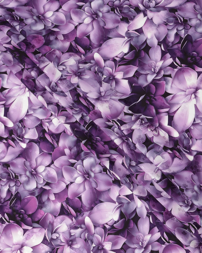 Purple Floral Abstract Print on Premium Pure Italian Silk Satin Fabric, 140 Cms Width, Italy-D24772