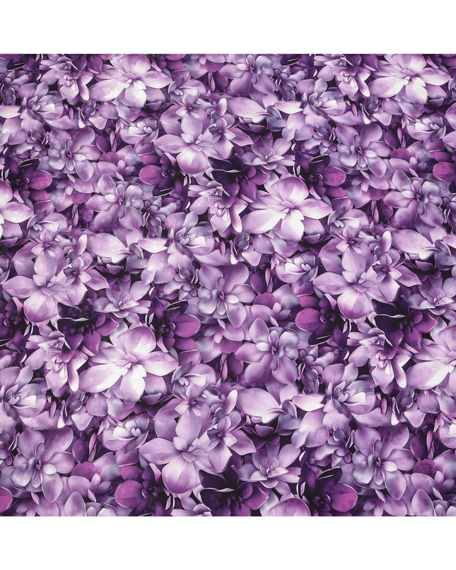 Purple Floral Abstract Print on Premium Pure Italian Silk Satin Fabric, 140 Cms Width, Italy-D24772