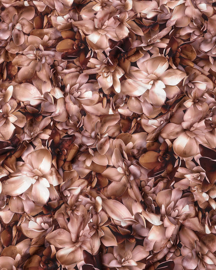 Brown Floral Abstract Print on Premium Pure Italian Silk Satin Fabric, 140 Cms Width, Italy-D24771