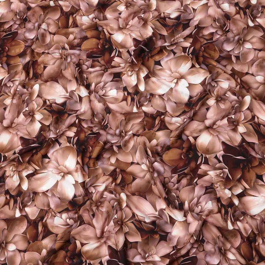 Brown Floral Abstract Print on Premium Pure Italian Silk Satin Fabric, 140 Cms Width, Italy-D24771