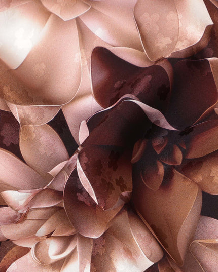 Brown Floral Abstract Print on Premium Pure Italian Silk Satin Fabric, 140 Cms Width, Italy-D24771