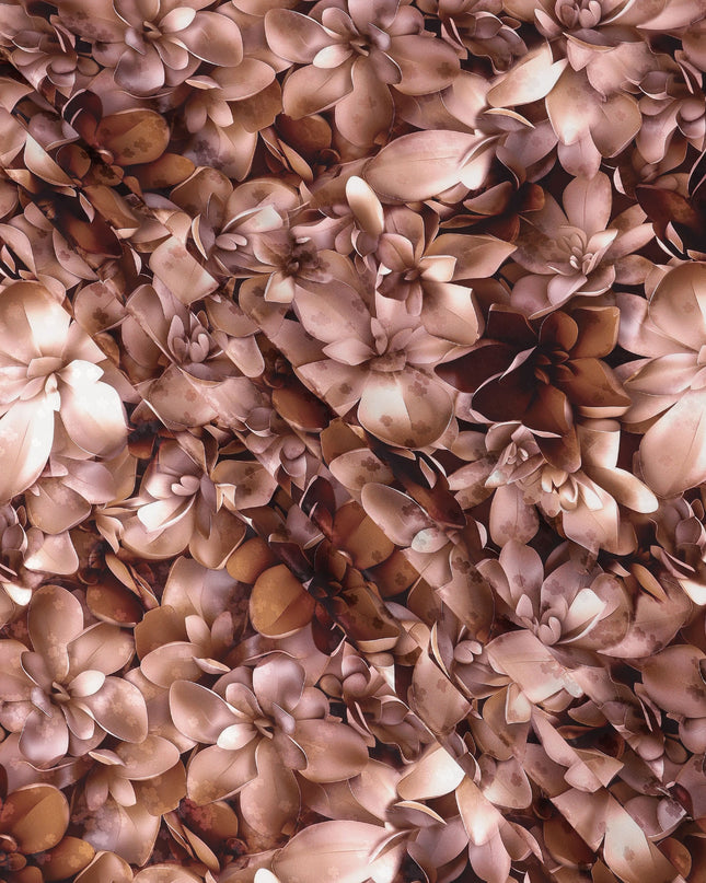 Brown Floral Abstract Print on Premium Pure Italian Silk Satin Fabric, 140 Cms Width, Italy-D24771