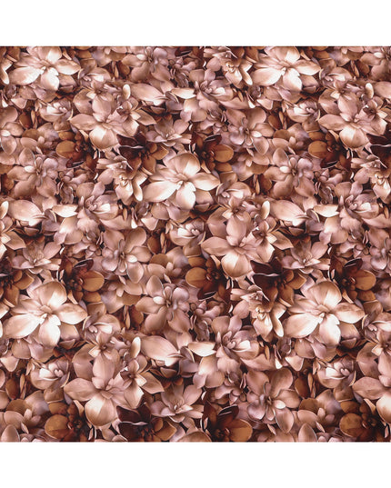 Brown Floral Abstract Print on Premium Pure Italian Silk Satin Fabric, 140 Cms Width, Italy-D24771