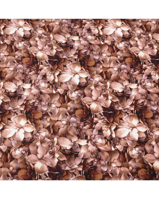 Brown Floral Abstract Print on Premium Pure Italian Silk Satin Fabric, 140 Cms Width, Italy-D24771
