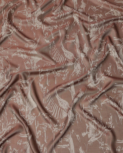 Brown Pure Silk Satin Fabric with Abstract Metallic Design, 140 Cms Width, South Korea-D25350