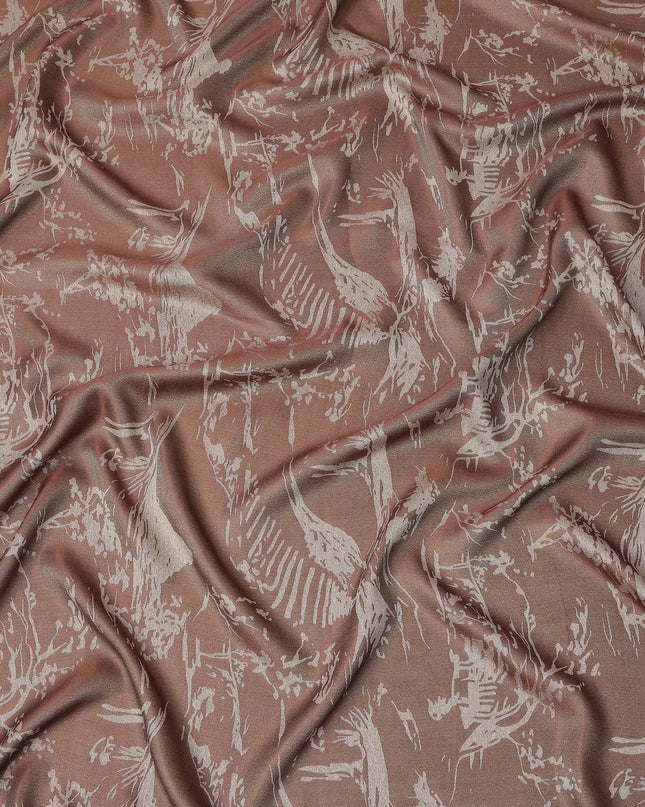 Brown Pure Silk Satin Fabric with Abstract Metallic Design, 140 Cms Width, South Korea-D25350