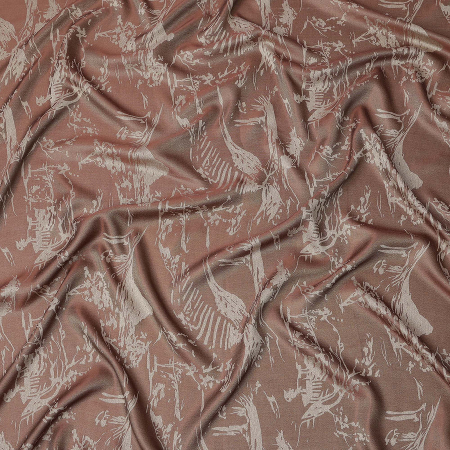 Brown Pure Silk Satin Fabric with Abstract Metallic Design, 140 Cms Width, South Korea-D25350
