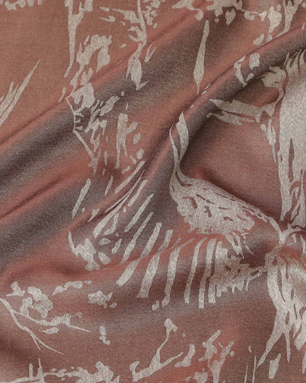 Brown Pure Silk Satin Fabric with Abstract Metallic Design, 140 Cms Width, South Korea-D25350