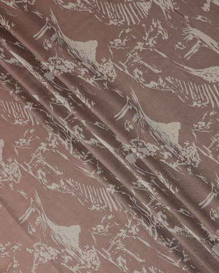 Brown Pure Silk Satin Fabric with Abstract Metallic Design, 140 Cms Width, South Korea-D25350