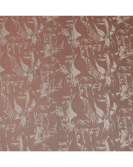 Brown Pure Silk Satin Fabric with Abstract Metallic Design, 140 Cms Width, South Korea-D25350
