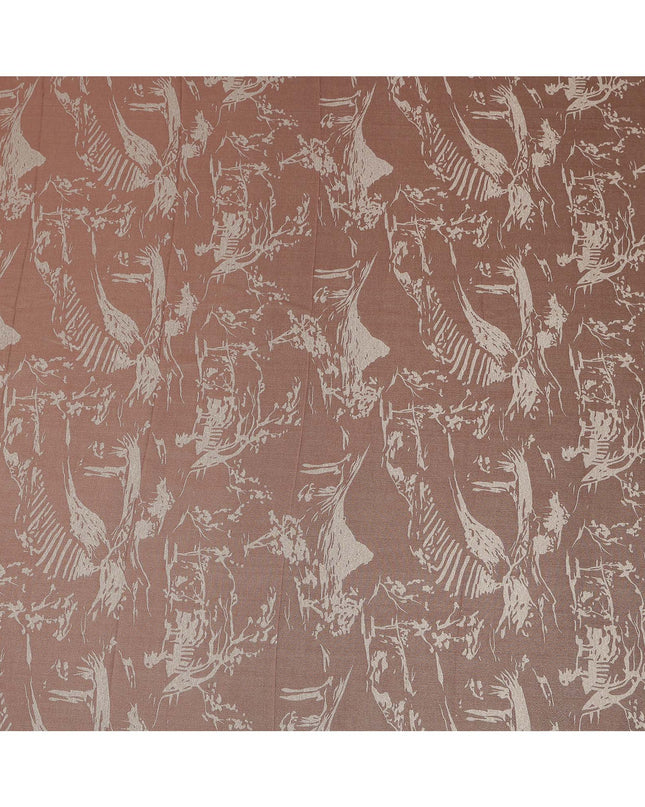 Brown Pure Silk Satin Fabric with Abstract Metallic Design, 140 Cms Width, South Korea-D25350