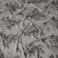 Grey Pure Silk Satin Fabric with Floral Metallic Design, 140 Cms Width, South Korea-D25349