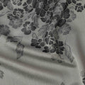 Grey Pure Silk Satin Fabric with Floral Metallic Design, 140 Cms Width, South Korea-D25349