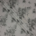 Grey Pure Silk Satin Fabric with Floral Metallic Design, 140 Cms Width, South Korea-D25349