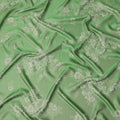 Green Pure Silk Satin Fabric with Floral Metallic Design, 140 Cms Width, South Korea-D25352